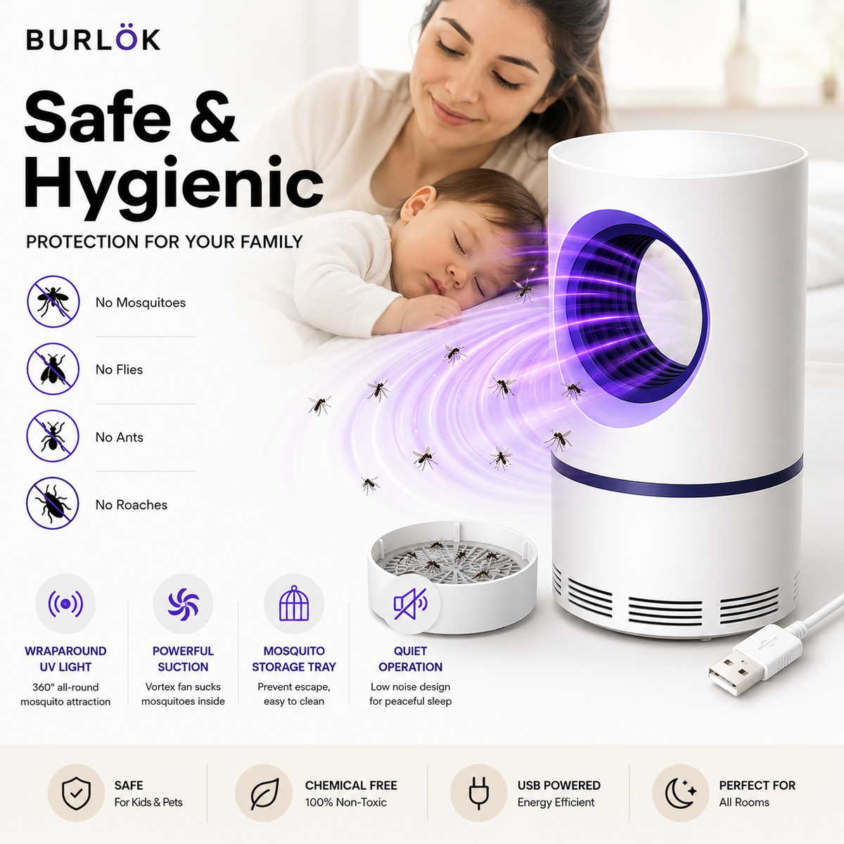 USB Mosquito Killer Lamp Indoor UV Insect Trap